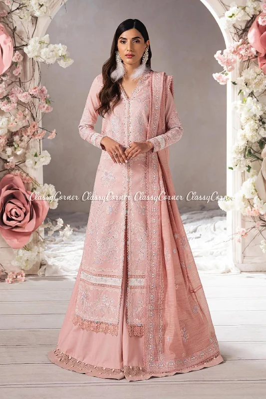 Pink Lawn Embroidered 3pc Sharara Outfit