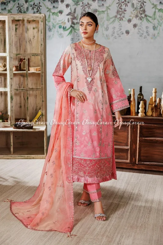 Pink Peach Lawn Salwar Kameez