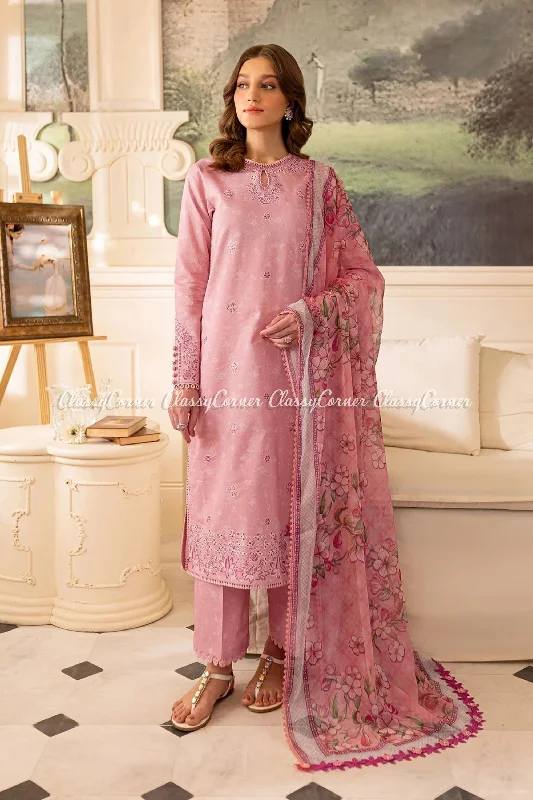 Pink Semi Formal 3pc Lawn Suit