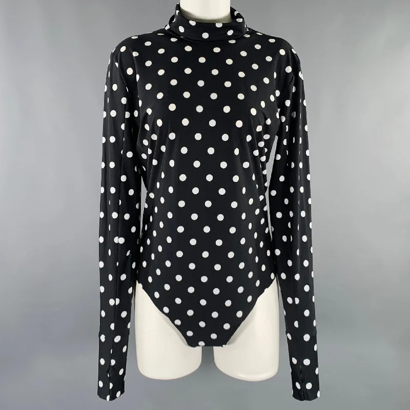 PRABAL GURUNG Size M Black White Lycra Polka Dot Bodysuit Dress Top