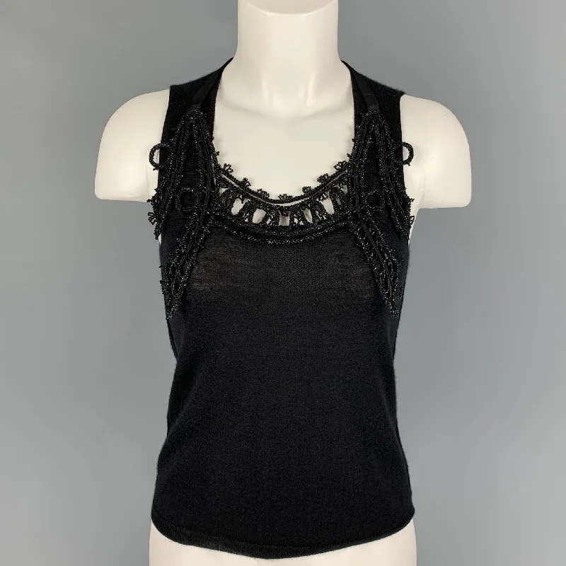 PRADA Size 6 Black Beaded Sleeveless Dress Top