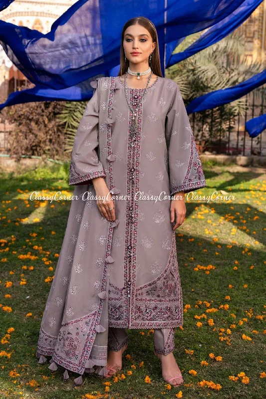 Purple Embroidered Lawn Salwar Kameez