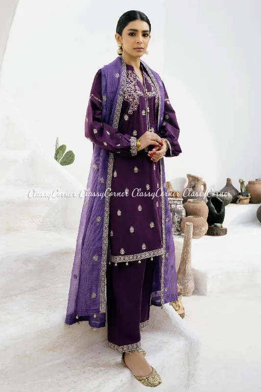 Purple Lawn Embroidered Pakistani Suit