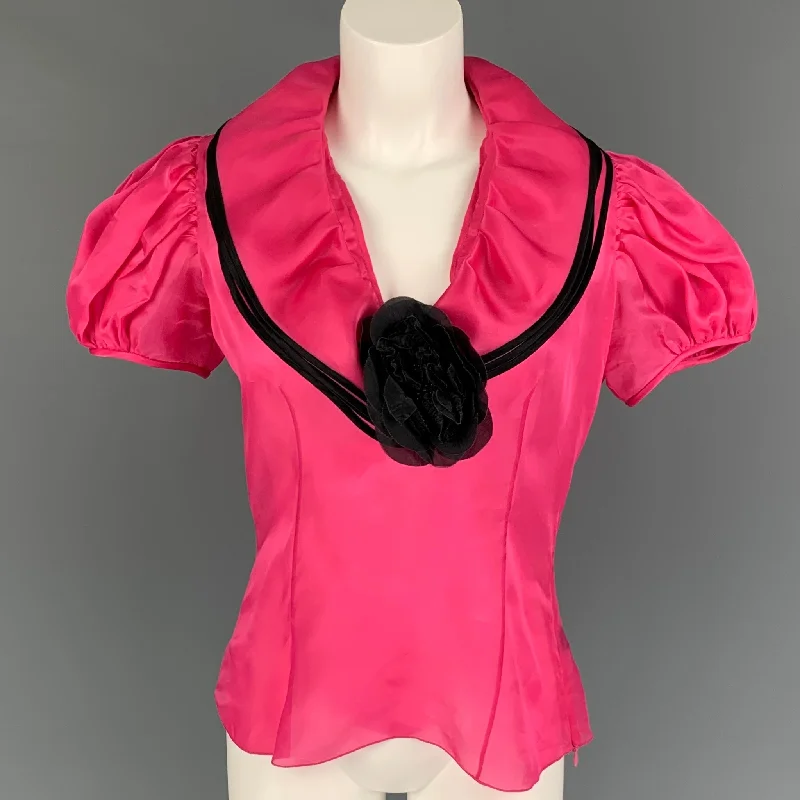 RALPH LAUREN Collection Size 10 Pink Black Silk Dress Top