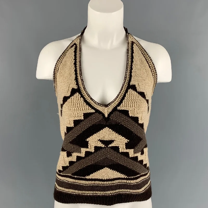 RALPH LAUREN Size L Beige & Brown Hand Knit Cashmere Blend Navajo Dress Top