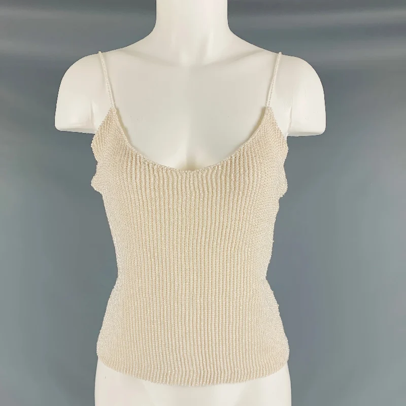 RALPH LAUREN Size L Beige Viscose Beaded Spaghetti Straps Dress Top