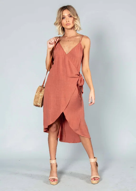 Rayz Linen Wrap Dress - Rust