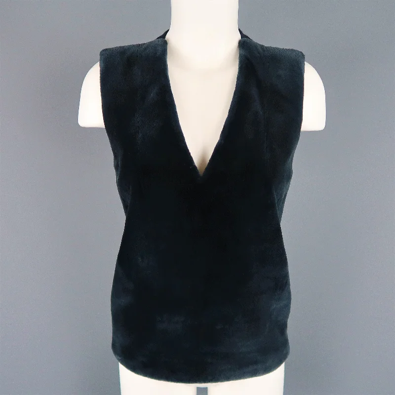 REED KRAKOFF US 4 Navy Wool Fur Panel Sleeveless Vest Dress Top