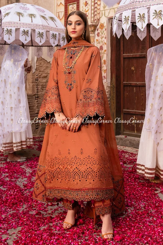 Rust Embroidered Lawn Formal Wear Suit