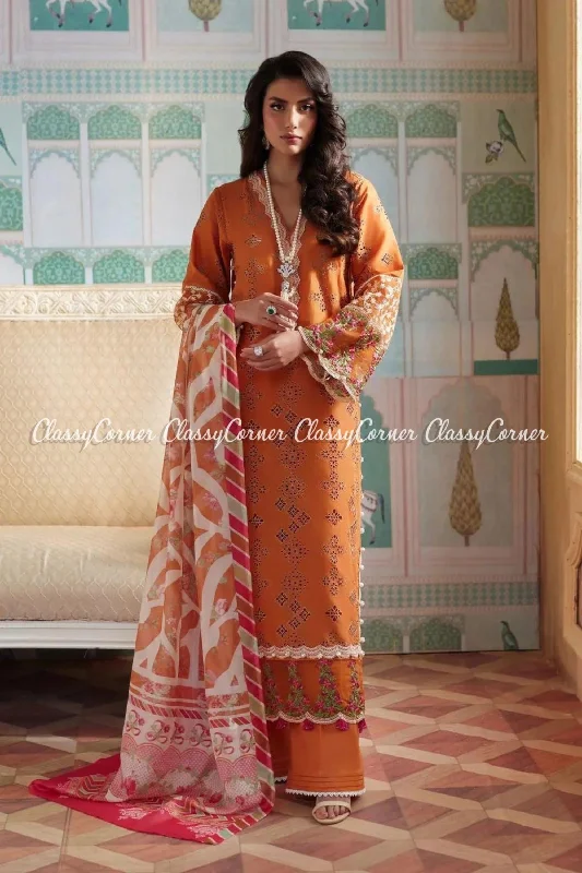 Rust Orange Schiffli Lawn Formal Wear Suit