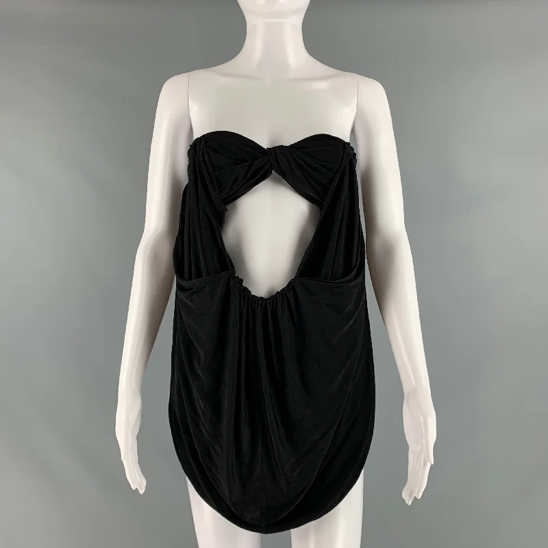 SAINT LAURENT Size 2 Black Jersey Ruched Bralette Dress Top