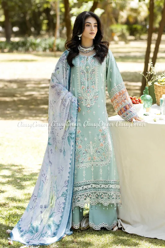 Sea Green Pakistani 3pc Lawn Suit