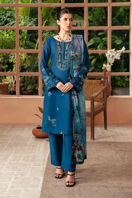 Teal Blue Embroidered Lawn Suit