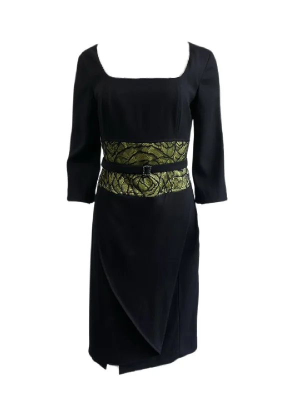 THAHA Women's Black 3/4 Sleeve Belt Dress 2738 IT Size 42 $625 NEW