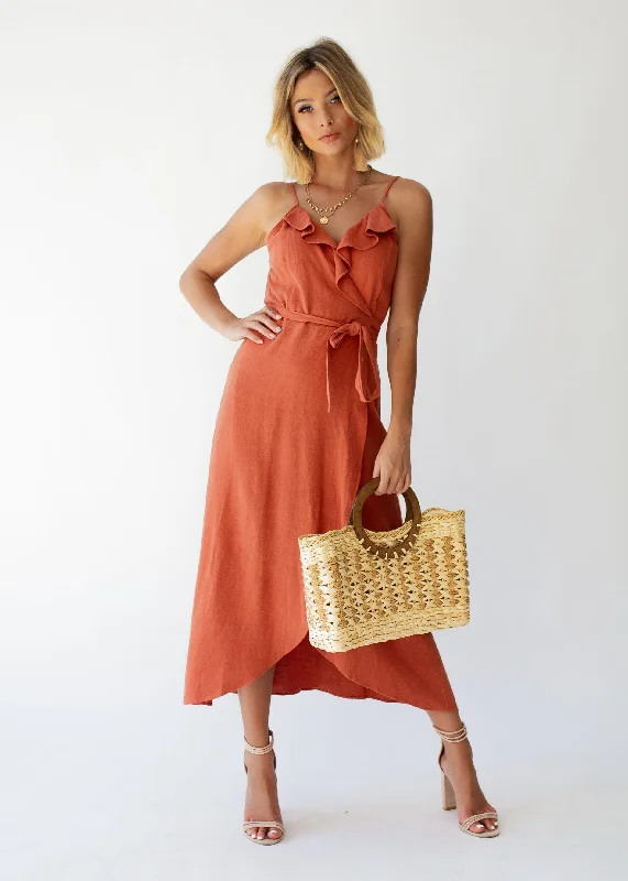 Toulouse Linen Wrap Dress - Terracotta