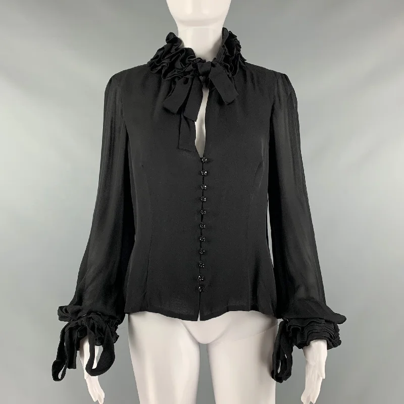 TULEH Size M Black Ruffled Blouson Dress Top