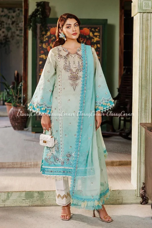 Turquoise Blue Lawn Salwar Kameez