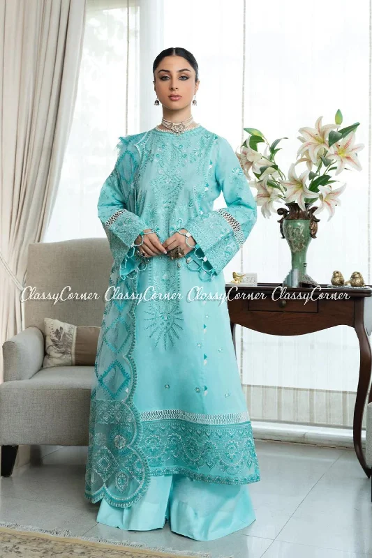 Turquoise Pakistani Lawn Salwar Kameez