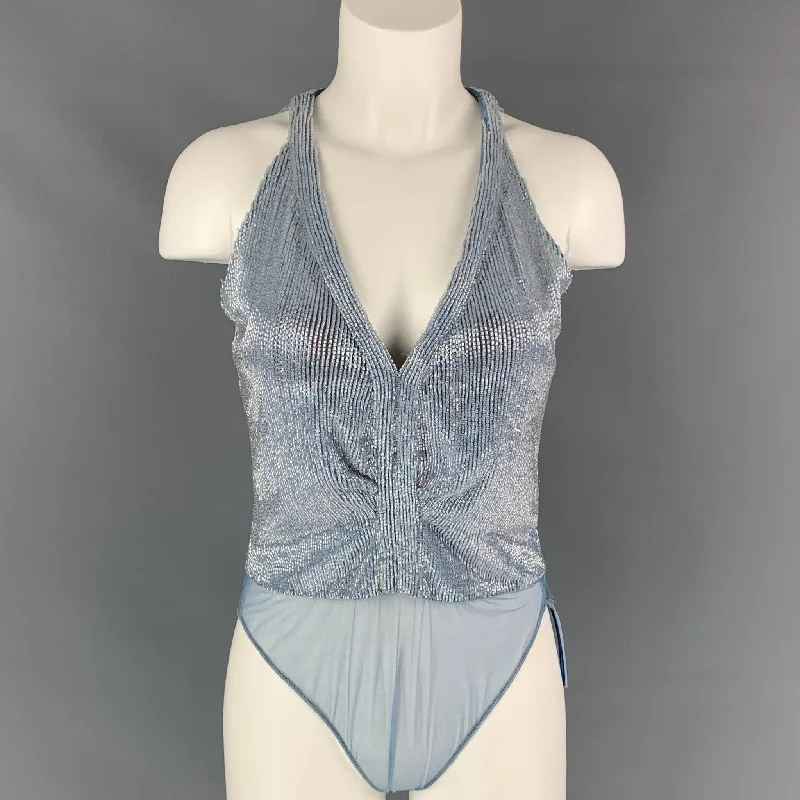 Vintage GIORGIO ARMANI Size M Light Blue Beaded Body Suit Dress Top