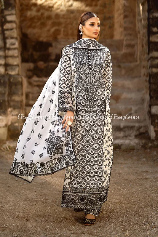 White Black Lawn Embroidered Salwar Kameez