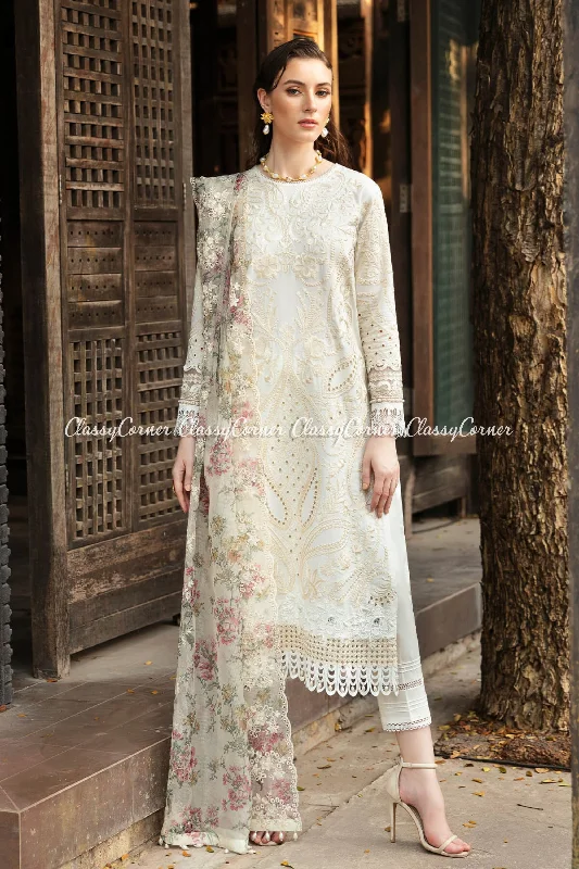 White Lawn Embroidered Pakistani Salwar Kameez