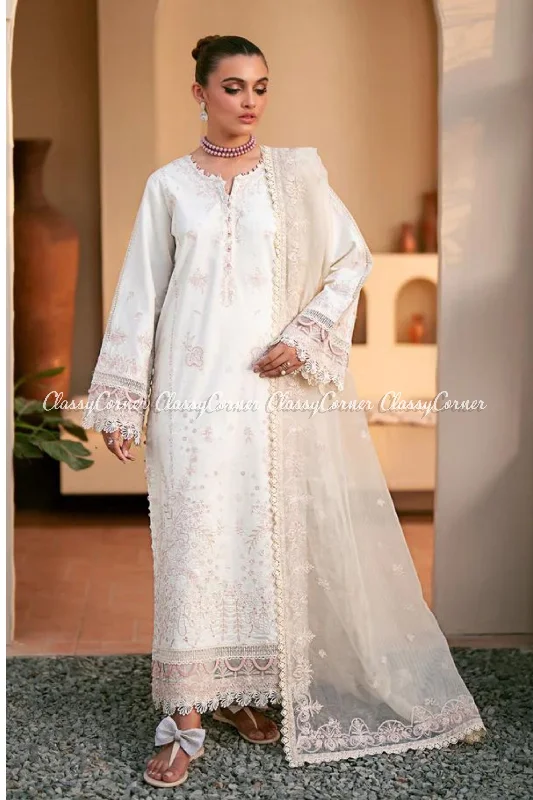 White Lawn Pakistani Readymade Suit