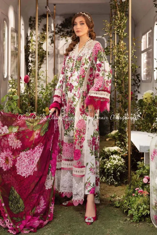 White Multi Formal Wear Lawn Suit