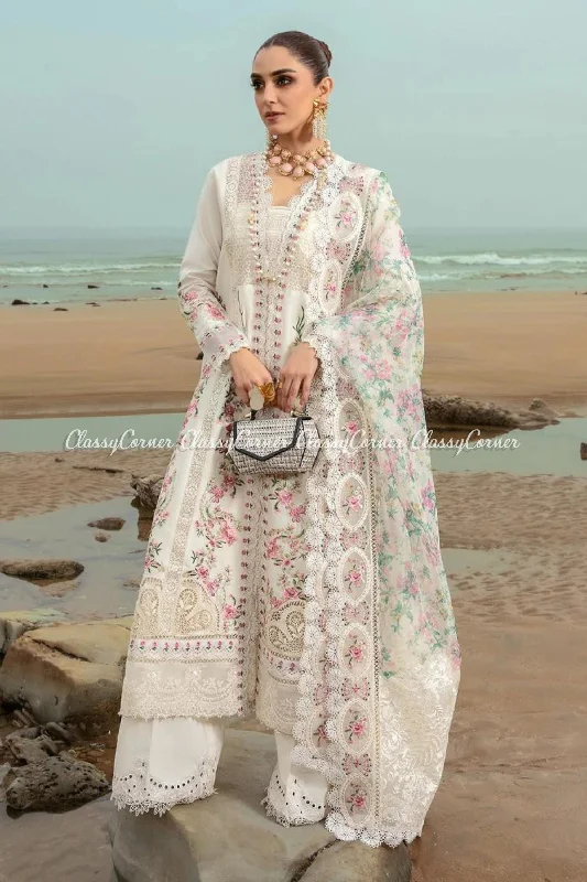 White Pink Lawn Salwar Kameez