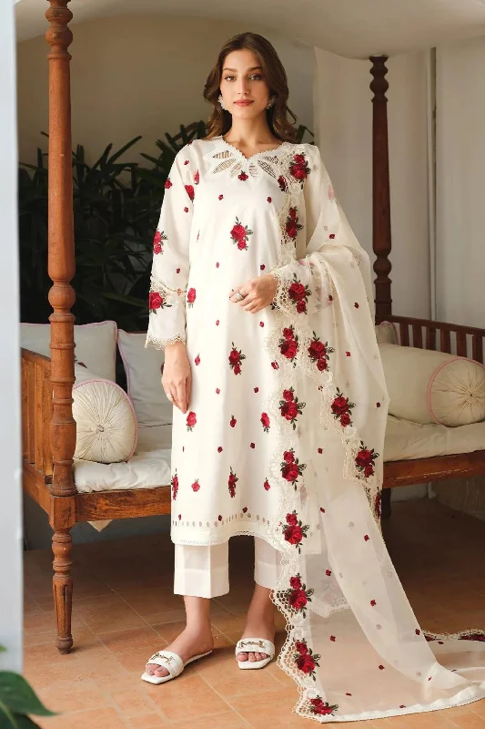 White Red Embroidered Lawn Suit