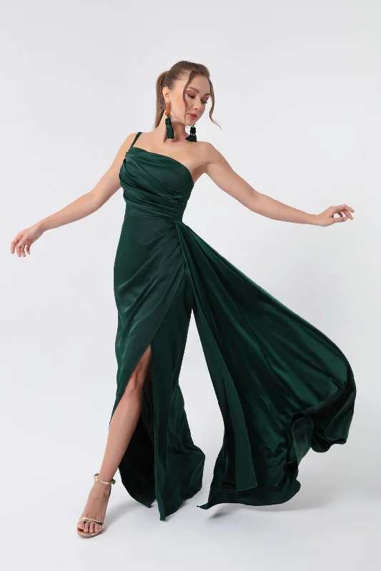 Woman One Shoulder Satin Evening Dresses & Graduation Dress