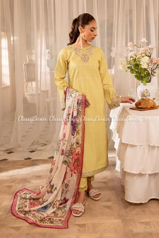 Yellow 3pc Lawn Salwar Kameez