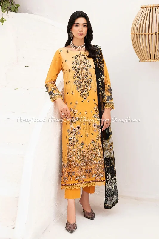 Yellow Black Pakistani 3pc Lawn Suit