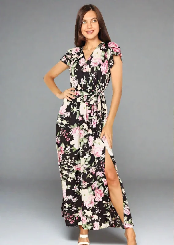 Double Take Flutter Sleeve Split Floral Dress