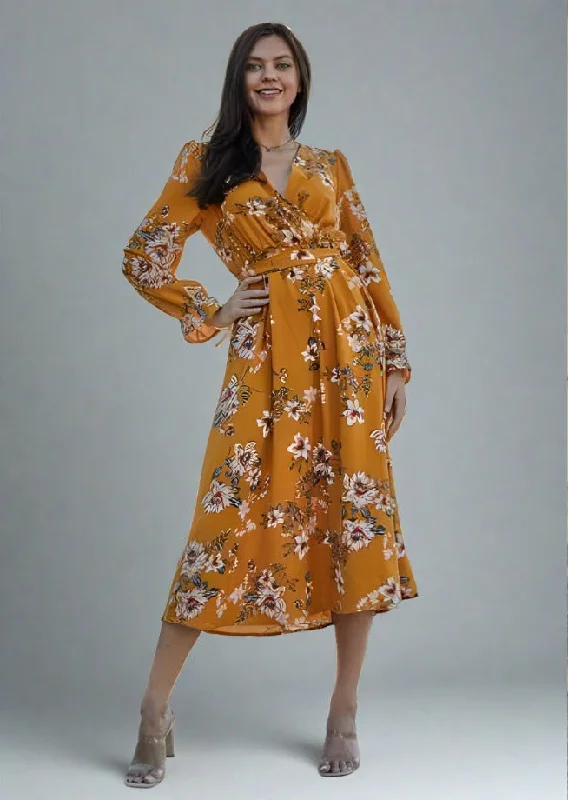 Double Take Tie Back Flounce Sleeve Floral Dress