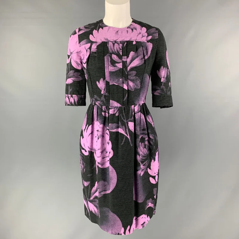 JONATHAN SAUNDERS Size 2 Black and Purple Cotton &  Viscose Floral Dress