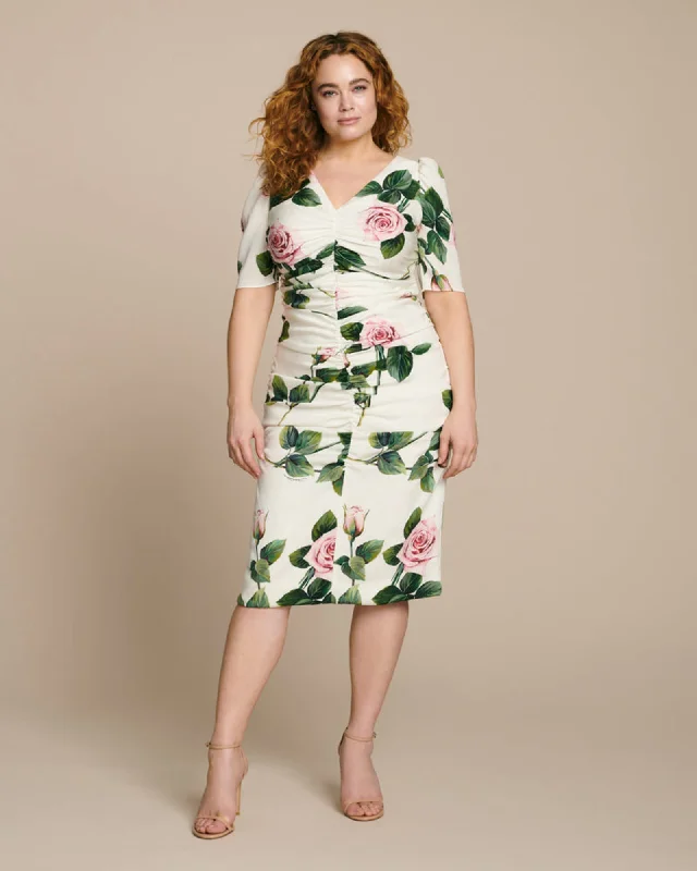 V-Neck Floral Dress with Ruching | Floral