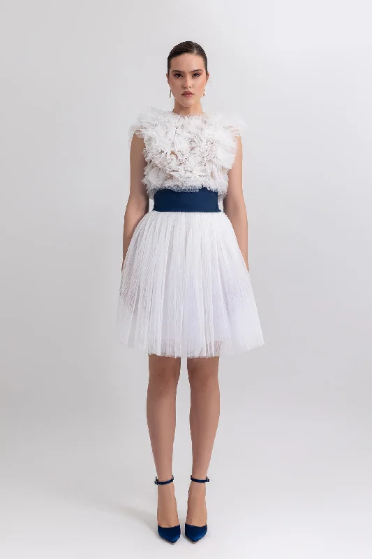 Ruffled top with short tulle skirt