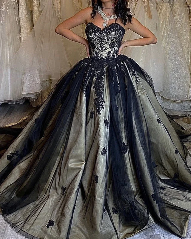 Black And Tulle Ball Gown Wedding Dress Lace Sweetheart