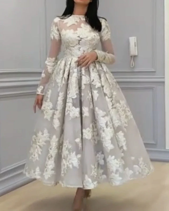 Ivory Ball Gown Lace Long Sleeves Dresses