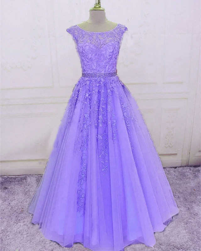 Modest Prom Dresses Cap Sleeves Lace Embroidery