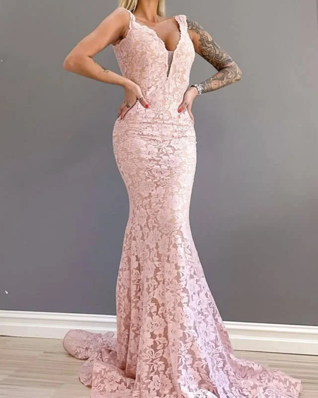 Mermaid Blush Lace V-neck Dress