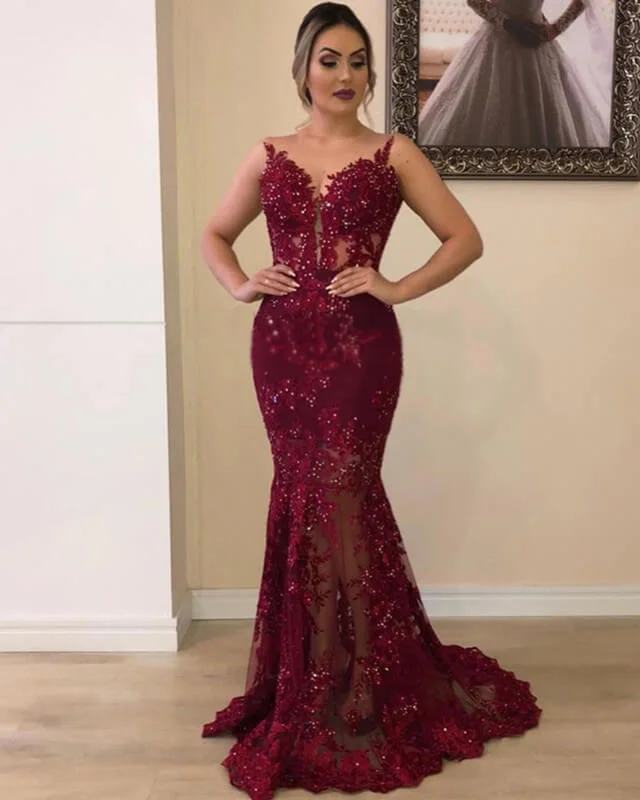 Mermaid Burgundy Sequin Lace Dress