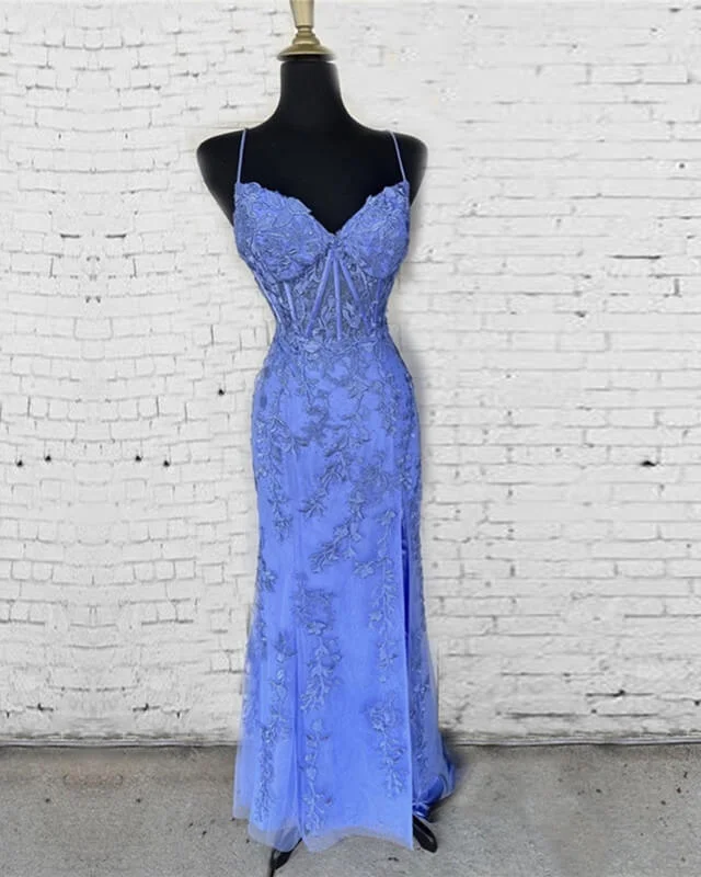 Mermaid Periwinkle Lace Overlay Dress