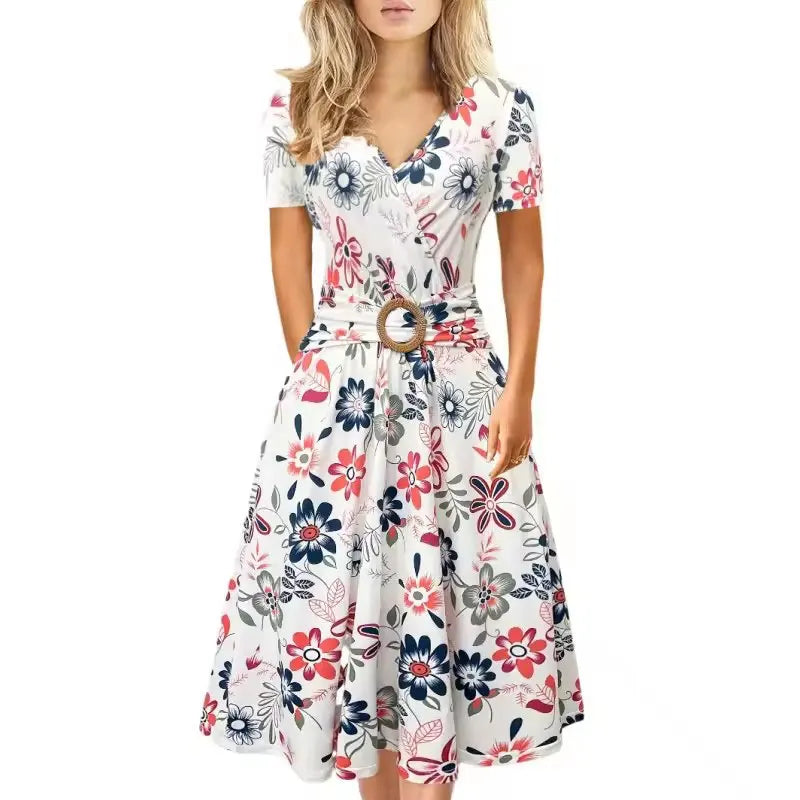 Summer Elegant Dresses for Women Maxi Bodycon Dress V-Neck Mid-Length Skirt Sleeveless Knitted Floral Vestidoes Mujer New Chic Maxi Dress