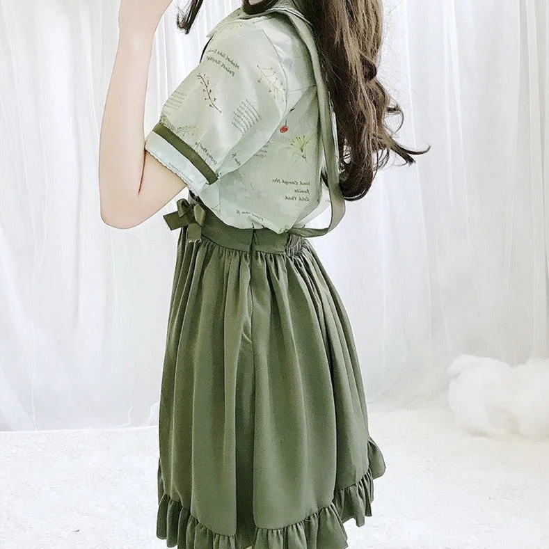 Cosplay with Style: Green Japanese Lolita Kawaii Pleated Long Skirt