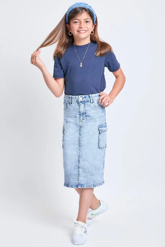 Girls Denim Long Cargo Clean Hem Skirt, Pack of 12