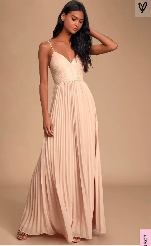 Other Smitten With You Blush Pink Lace Pleated Maxi Dres