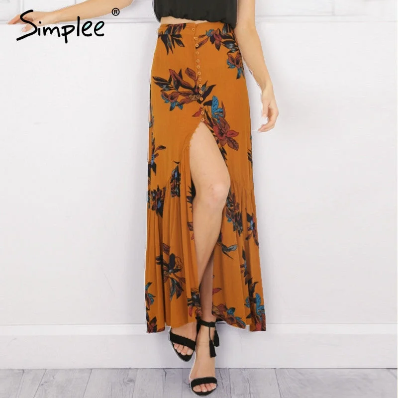 Bohemian Style Floral Print Long Skirts for Women