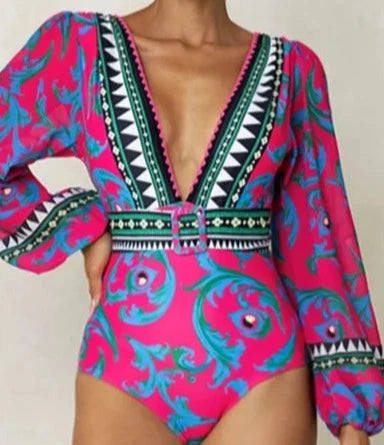 Swimsuits  Long-sleeved Peacock Totem Print