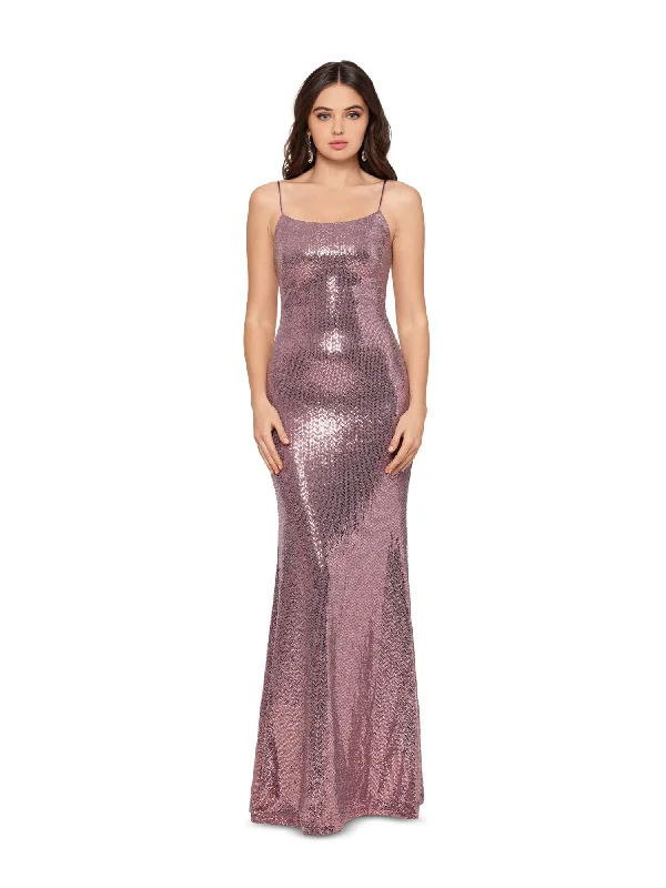 BETSY & ADAM Womens Pink Sequined Spaghetti Strap Square Neck Full-Length Evening Body Con Dress